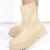 Miss Moda Luxe Beige Chunky Faux Leather Sock Boot