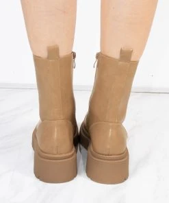 Miss Moda Luxe Taupe PU Double Cleated Sole Zip Front Ankle Boots -Miss Moda Luxe Shop redo 948 scaled