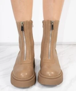 Miss Moda Luxe Taupe PU Double Cleated Sole Zip Front Ankle Boots -Miss Moda Luxe Shop redo 950 scaled