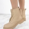Miss Moda Luxe Beige Lace Up Short Chelsea Platform Ankle Boots