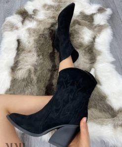 Miss Moda Luxe Black Faux Suede Embroidered Western Pointed Toe Cowboy Boots