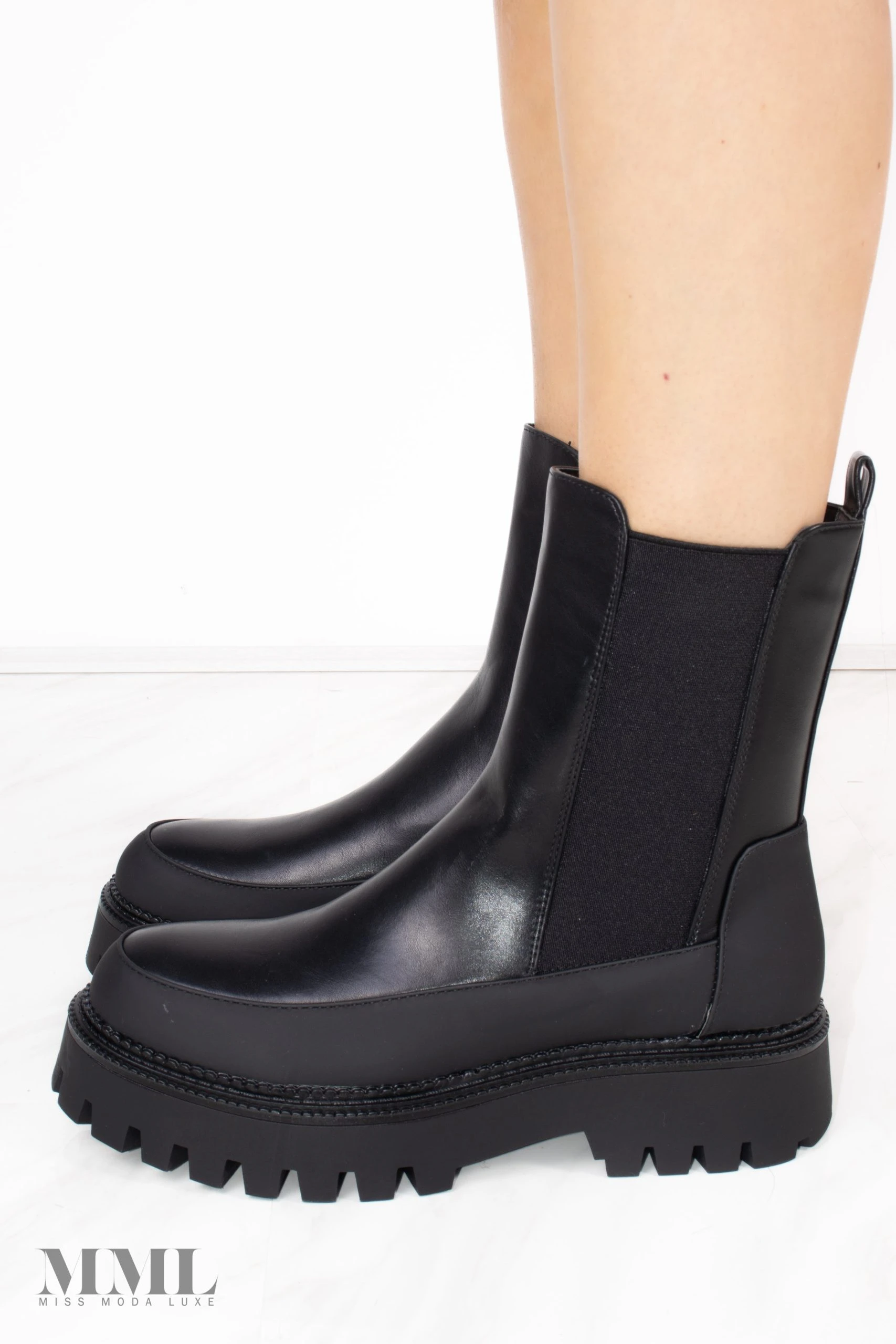 Miss Moda Luxe Chunky Sole Black Ankle Chelsea Boots 3 Miss Moda Luxe Chunky Sole Black Ankle Chelsea Boots - Image 3