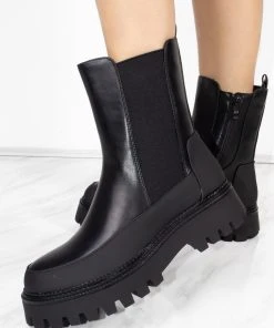 Miss Moda Luxe Chunky Sole Black Ankle Chelsea Boots