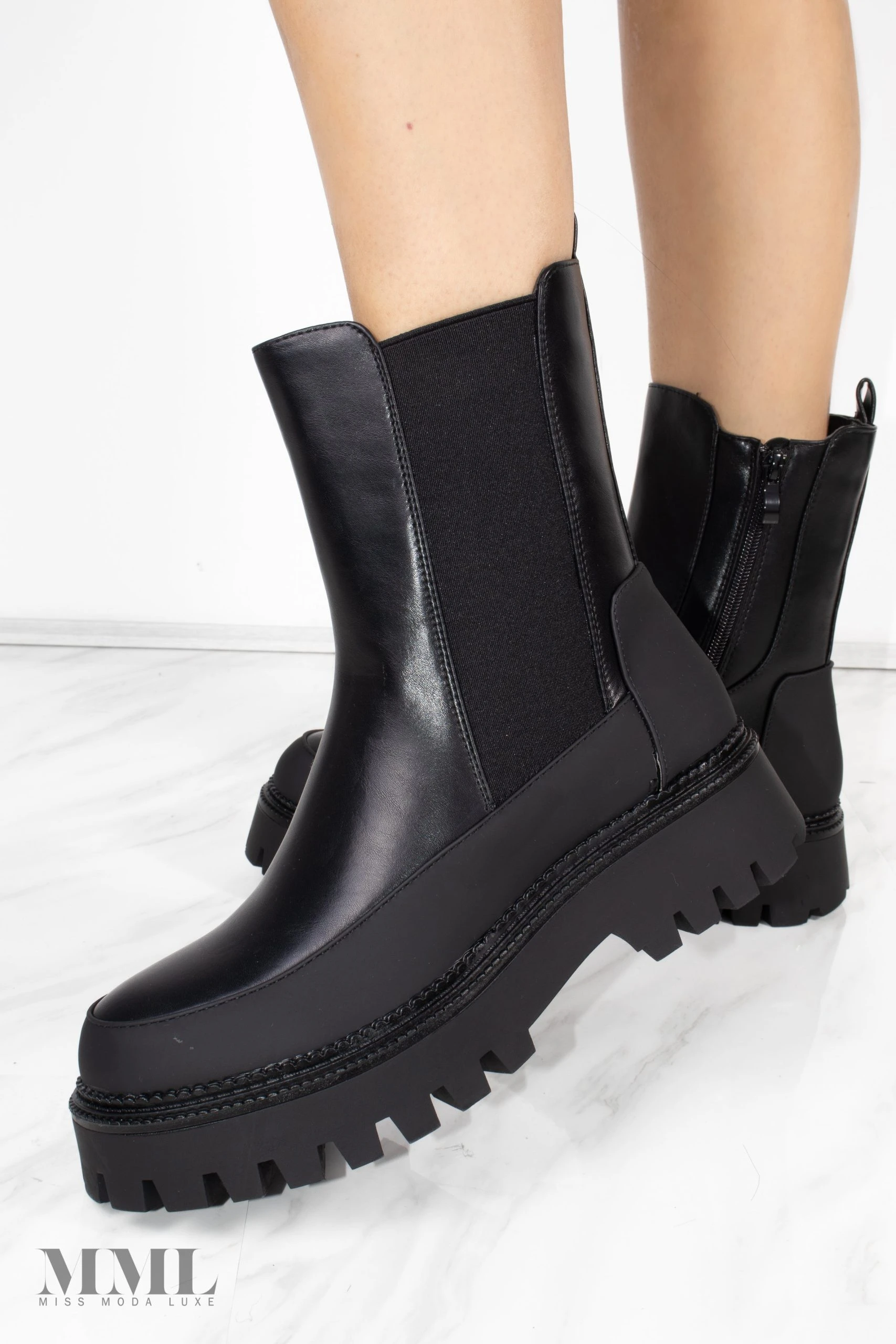 Miss Moda Luxe Chunky Sole Black Ankle Chelsea Boots 1 Miss Moda Luxe Chunky Sole Black Ankle Chelsea Boots