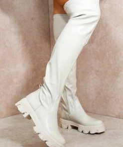 Miss Moda Luxe SASHA Beige Over The Knee Leather Look Boot