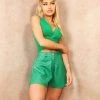 Miss Moda Luxe Green Faux Leather Long-line Button Up Shorts