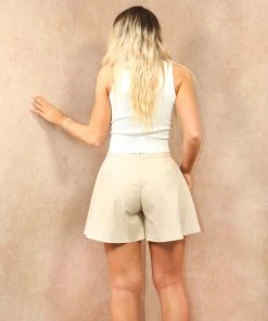 Miss Moda Luxe Beige Faux Leather Long-line Button Up Shorts -Miss Moda Luxe Shop shorts 05 scaled