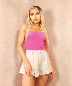 Miss Moda Luxe Beige Tailored Cotton Button Up Shorts -Miss Moda Luxe Shop shorts 38 scaled