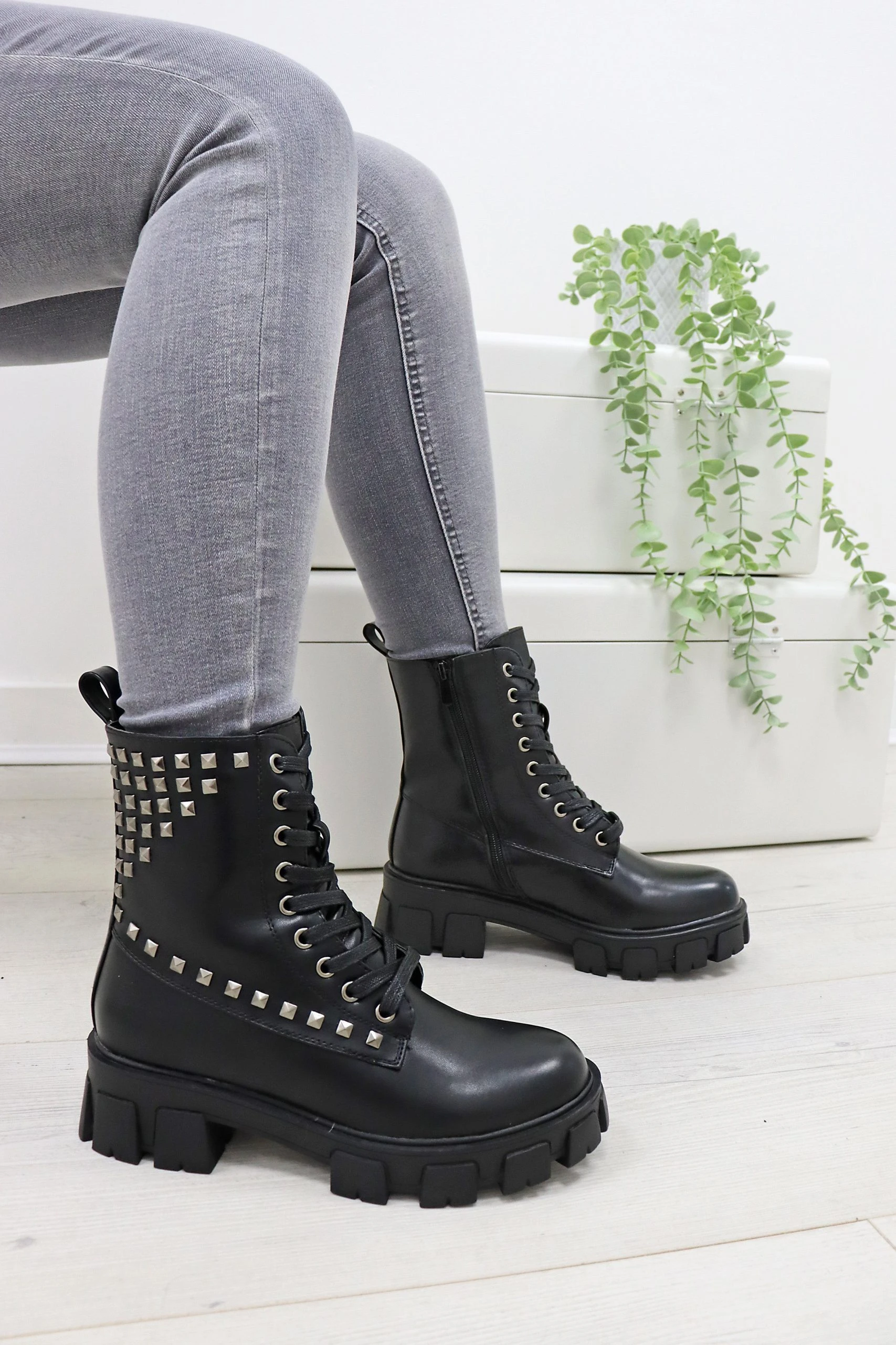 Missmodaluxe CHUNKY SOLE BLACK STUDDED LACE UP ANKLE BOOT 4 Missmodaluxe CHUNKY SOLE BLACK STUDDED LACE UP ANKLE BOOT - Image 4
