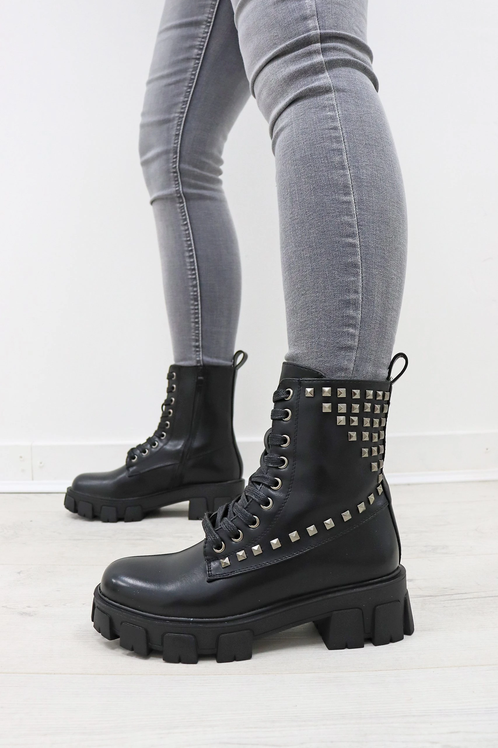 Missmodaluxe CHUNKY SOLE BLACK STUDDED LACE UP ANKLE BOOT 3 Missmodaluxe CHUNKY SOLE BLACK STUDDED LACE UP ANKLE BOOT - Image 3