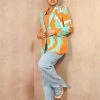 Miss Moda Luxe Turquoise And Orange Chain Multi Pattern Blazer