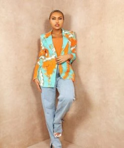 Miss Moda Luxe Turquoise And Orange Chain Multi Pattern Blazer -Miss Moda Luxe Shop summer 05 scaled