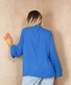 Miss Moda Luxe Blue Ruffle Chest Button Up Blouse -Miss Moda Luxe Shop summer 071 scaled