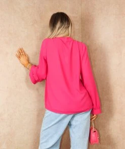 Miss Moda Luxe Pink Ruffle Chest Button Up Blouse -Miss Moda Luxe Shop summer 079 scaled