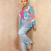Miss Moda Luxe Blue And Pink Chain Multi Pattern Blazer
