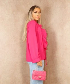 Miss Moda Luxe Pink Ruffle Chest Button Up Blouse -Miss Moda Luxe Shop summer 081 scaled