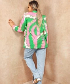 Miss Moda Luxe Pink And Green Chain Multi Pattern Blazer -Miss Moda Luxe Shop summer 10 scaled