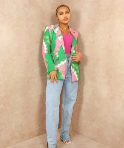 Miss Moda Luxe Pink And Green Chain Multi Pattern Blazer -Miss Moda Luxe Shop summer 14 scaled