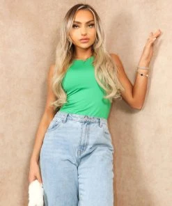 Miss Moda Luxe Green Second Skin Slinky High Neck Bodysuit