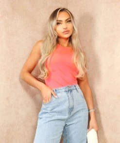 Miss Moda Luxe Neon Coral Second Skin Slinky High Neck Bodysuit -Miss Moda Luxe Shop summer2 023 scaled