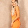 Miss Moda Luxe Orange Slinky Plunge Wide Leg Jumpsuit