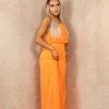 Miss Moda Luxe Orange Chiffon Halterneck Layered Maxi Dress