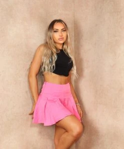 Miss Moda Luxe Pink Flared Zip Up Skort