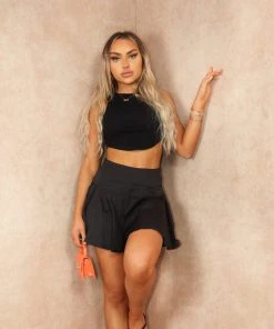 Miss Moda Luxe Black Flared Zip Up Skort