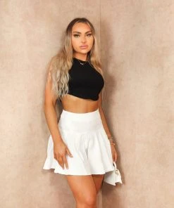 Miss Moda Luxe White Flared Zip Up Skort