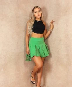 Miss Moda Luxe Green Flared Zip Up Skort