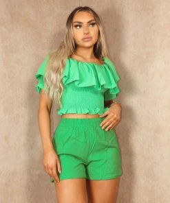 Miss Moda Luxe Green Runner Waist-banded Short