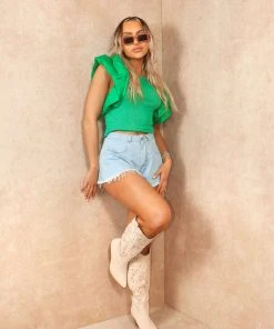 Miss Moda Luxe Green Puff Ruffle Sleeve Scoop Neck Tshirt -Miss Moda Luxe Shop summervibes3 33 scaled