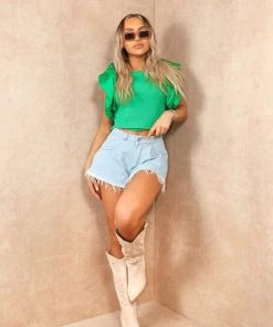 Miss Moda Luxe Light Wash Flared Denim Shorts