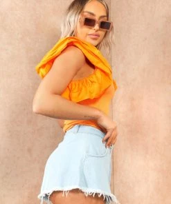 Miss Moda Luxe Orange Puff Ruffle Sleeve Scoop Neck Tshirt -Miss Moda Luxe Shop summervibes3 37 scaled