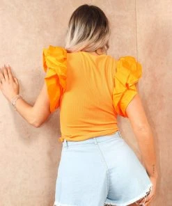 Miss Moda Luxe Orange Puff Ruffle Sleeve Scoop Neck Tshirt -Miss Moda Luxe Shop summervibes3 38 scaled