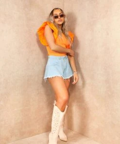 Miss Moda Luxe Orange Puff Ruffle Sleeve Scoop Neck Tshirt -Miss Moda Luxe Shop summervibes3 41 scaled