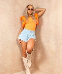 Miss Moda Luxe Orange Puff Ruffle Sleeve Scoop Neck Tshirt -Miss Moda Luxe Shop summervibes3 43 scaled