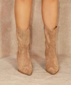 Miss Moda Luxe Camel Classic Faux Suede Cowboy Heeled Boot -Miss Moda Luxe Shop tan1 scaled