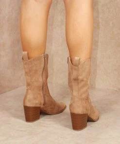 Miss Moda Luxe Camel Classic Faux Suede Cowboy Heeled Boot -Miss Moda Luxe Shop tan4 scaled