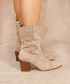 Miss Moda Luxe Taupe Classic Faux Suede Cowboy Heeled Boot -Miss Moda Luxe Shop taupe2 scaled