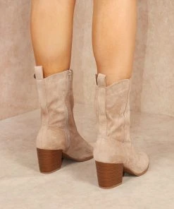 Miss Moda Luxe Taupe Classic Faux Suede Cowboy Heeled Boot -Miss Moda Luxe Shop taupe4 scaled