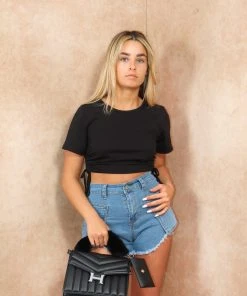 Miss Moda Luxe Dark Wash Frayed Hem Denim Shorts -Miss Moda Luxe Shop teenshoot 161 scaled