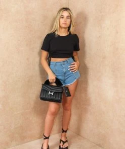 Miss Moda Luxe Dark Wash Frayed Hem Denim Shorts -Miss Moda Luxe Shop teenshoot 162 scaled