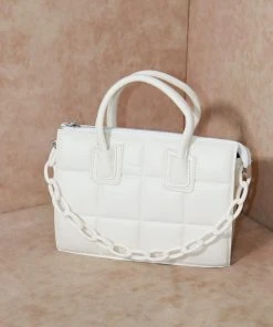 Miss Moda Luxe Padded Chain Detail Handbag White -Miss Moda Luxe Shop whitechain scaled