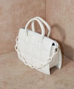 Miss Moda Luxe Padded Chain Detail Handbag White