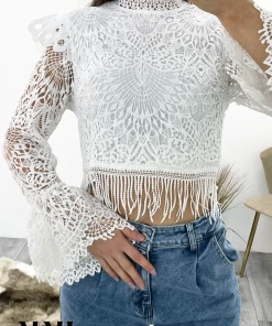 Miss Moda Luxe White Crochet Lace High Neck Top -Miss Moda Luxe Shop whiteclose