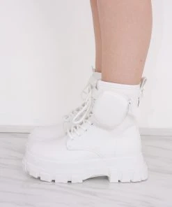 Miss Moda Luxe White Chunky Matte Leather Platform Boots With Side Pouch -Miss Moda Luxe Shop whiteside scaled