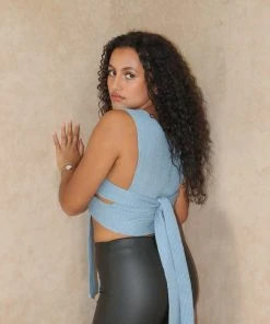 Miss Moda Luxe Wrap Knit Blue Tie Top -Miss Moda Luxe Shop wraptop1